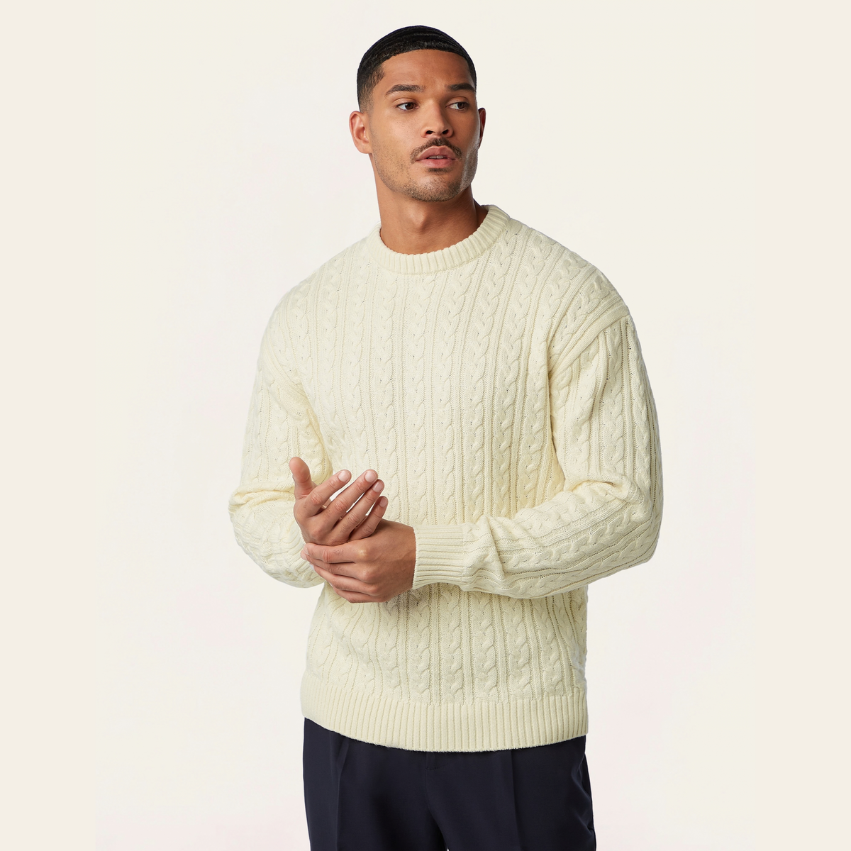 Heavy Seawool Cable Crewneck Off White