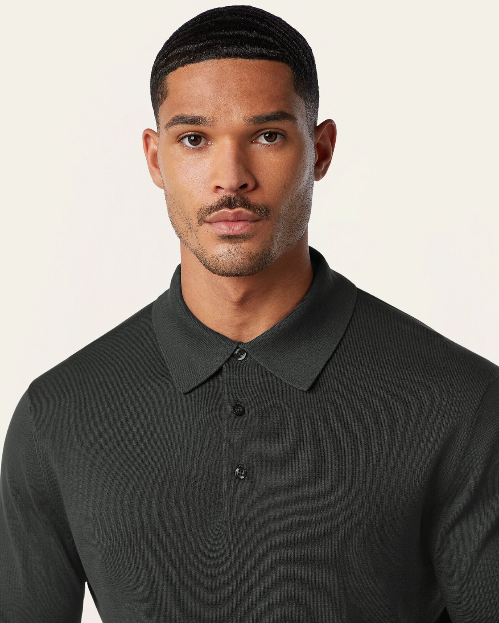 Knitted Long-sleeve Polo Dark Grey