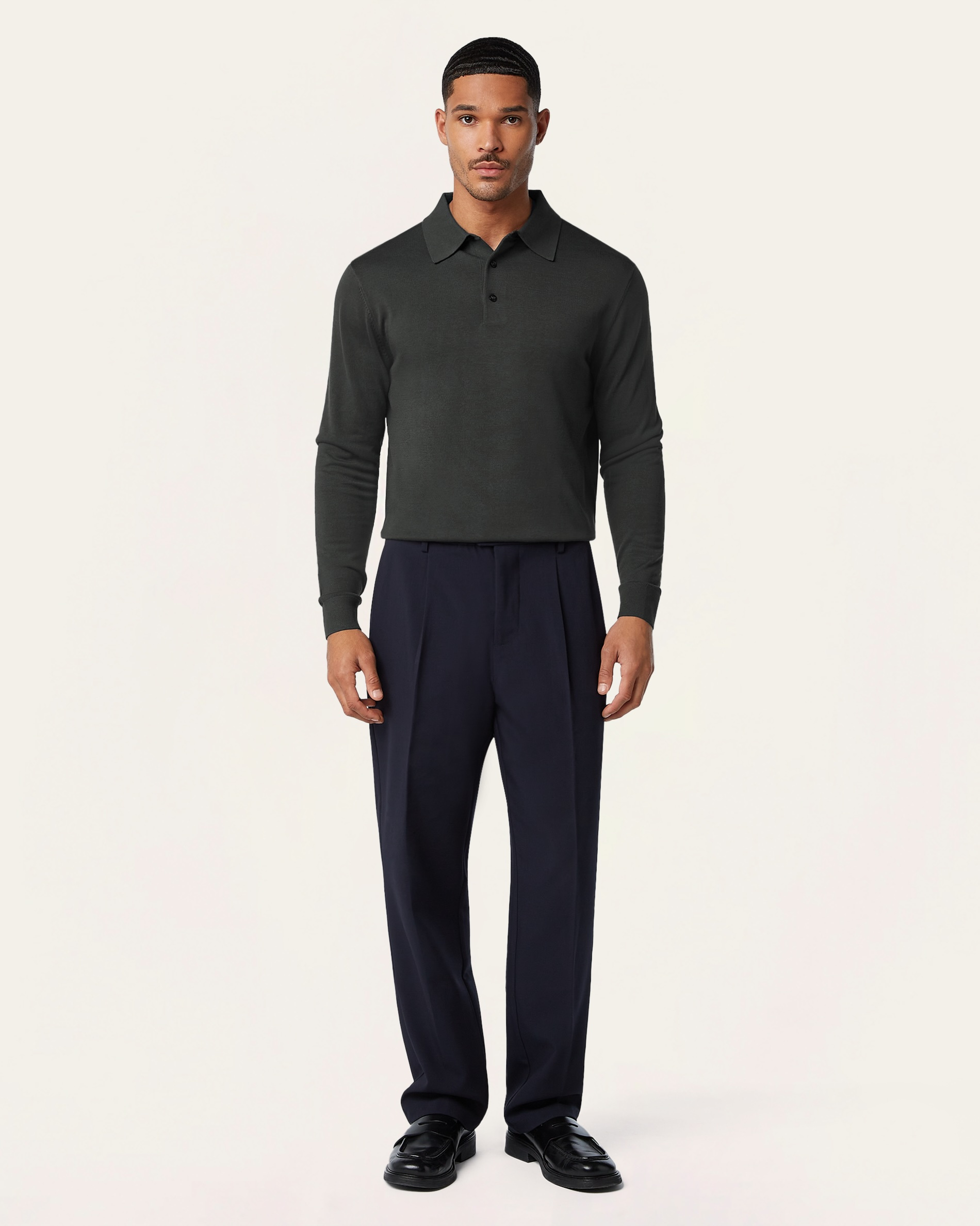 Knitted Long-sleeve Polo Dark Grey
