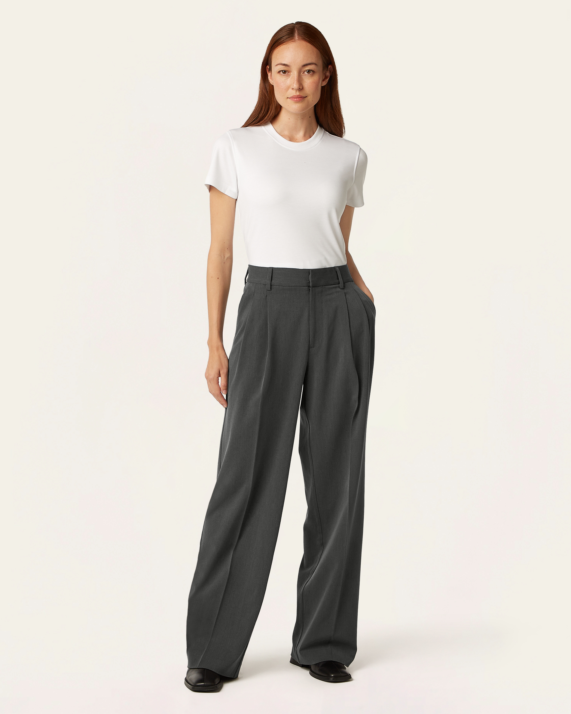 Pleated Signature Wide Pants - Dark Grey