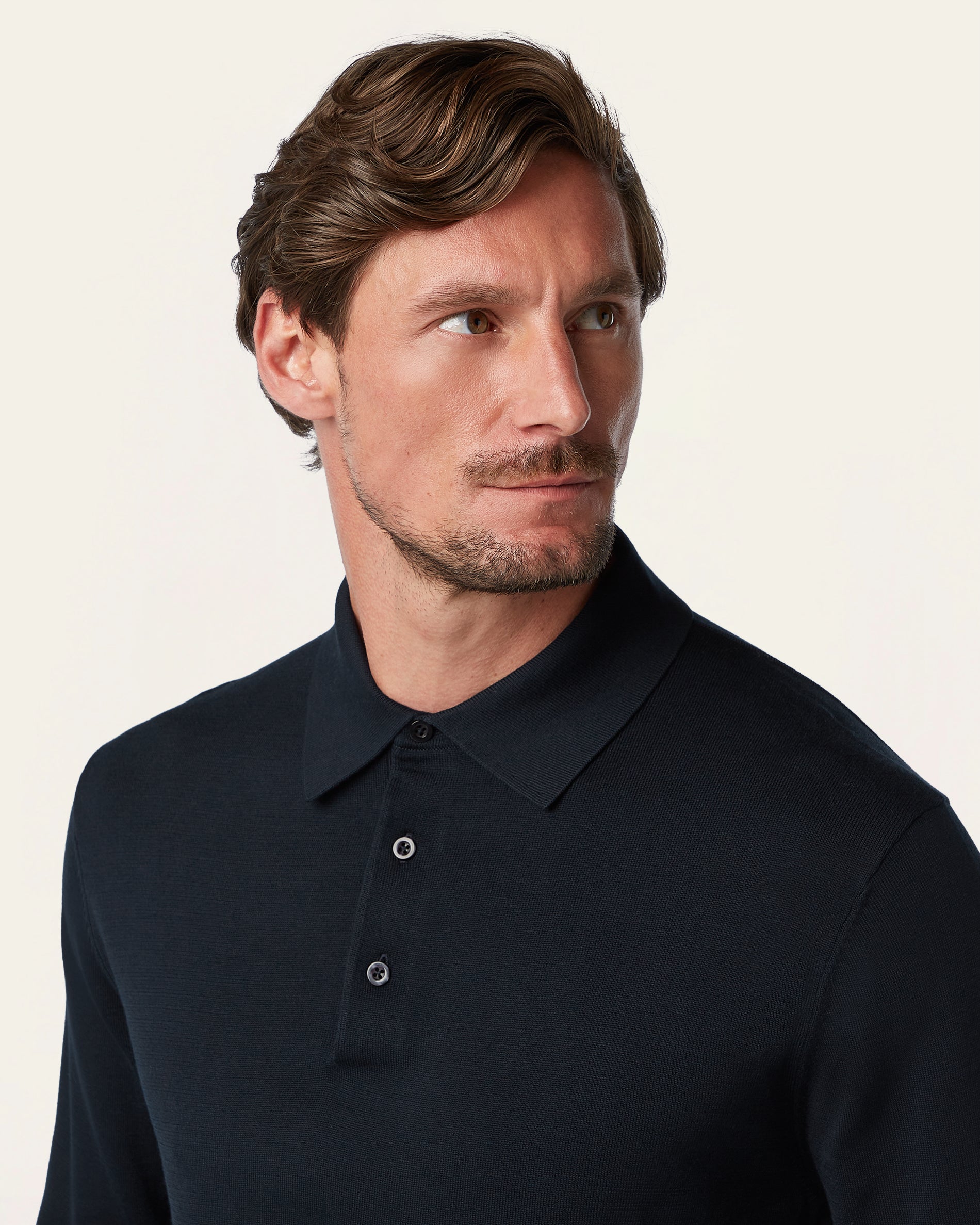 Knitted Long-sleeve Polo Navy