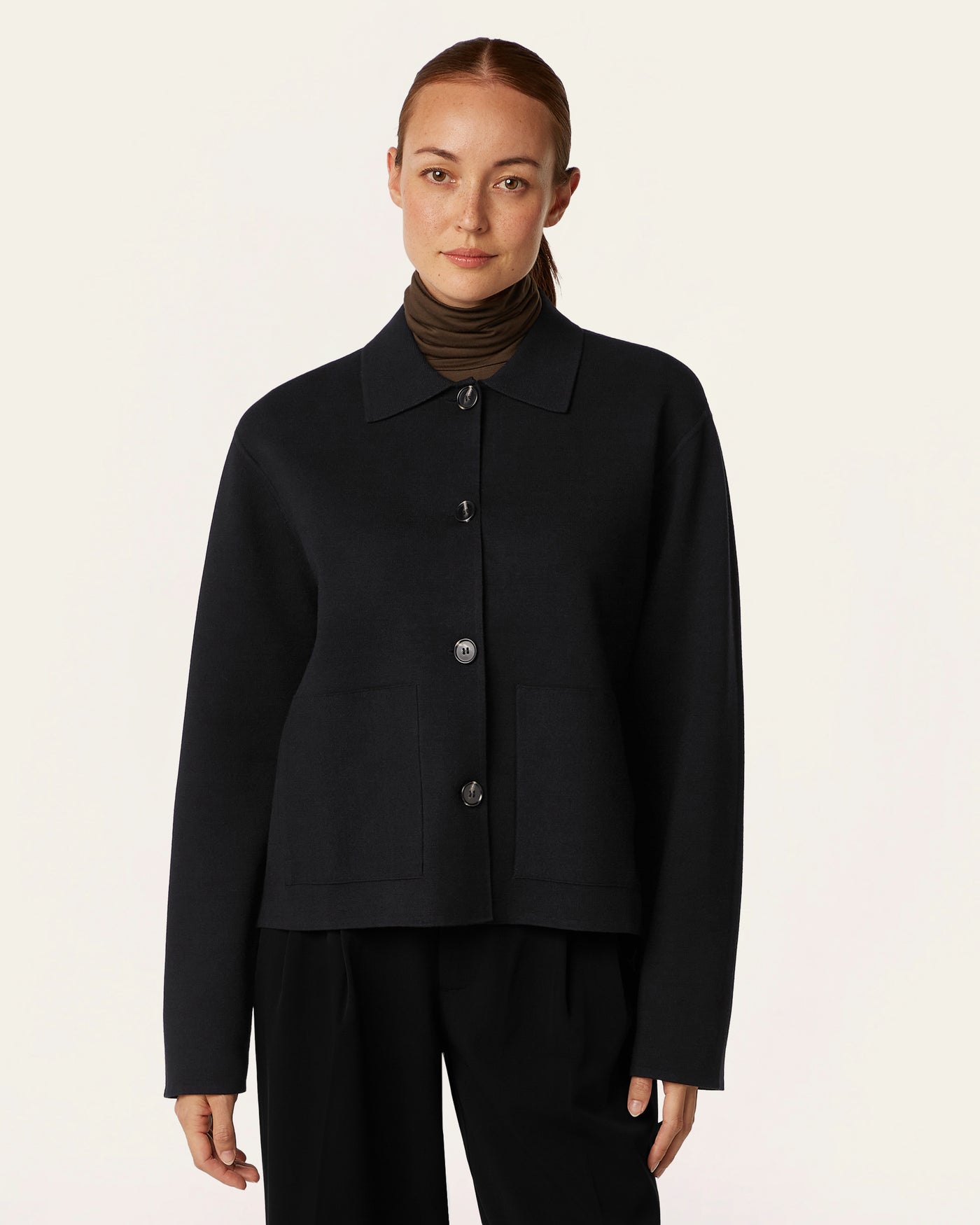 Boxy Jacquard Cardigan - Black