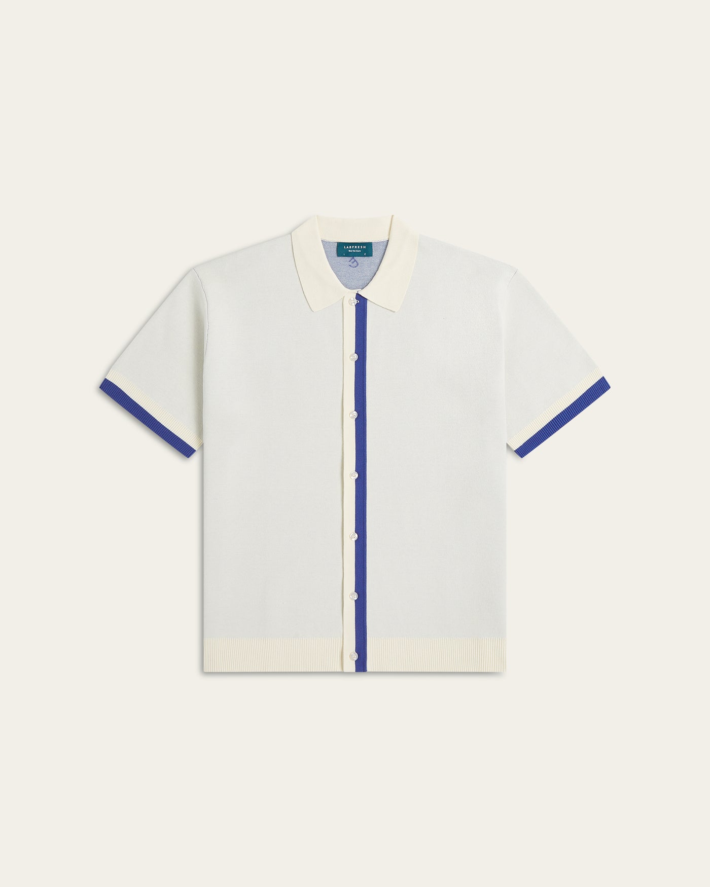 Jacquard Short Sleeve Shirt Off White / Cobalt Blue