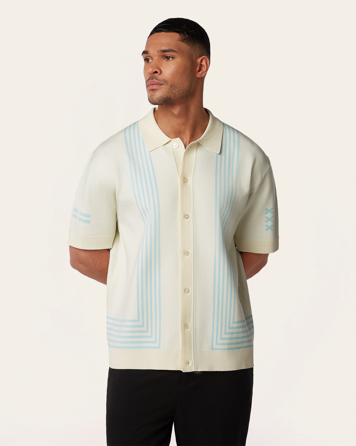 Jacquard Short Sleeve Shirt Off White / Light Blue