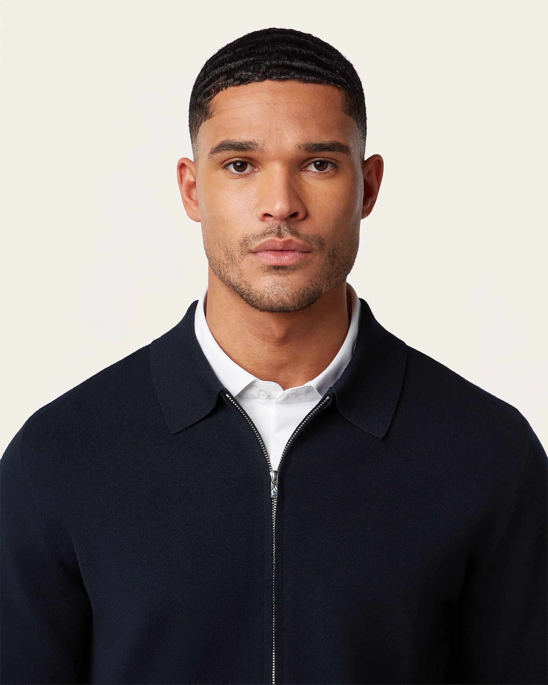 Full Zip Jacquard Cardigan Navy