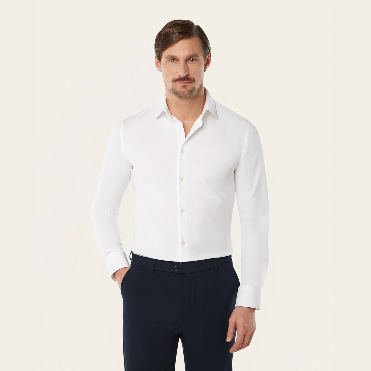 Seawool sweater & Knitted non-iron shirt bundle | White & Light blue