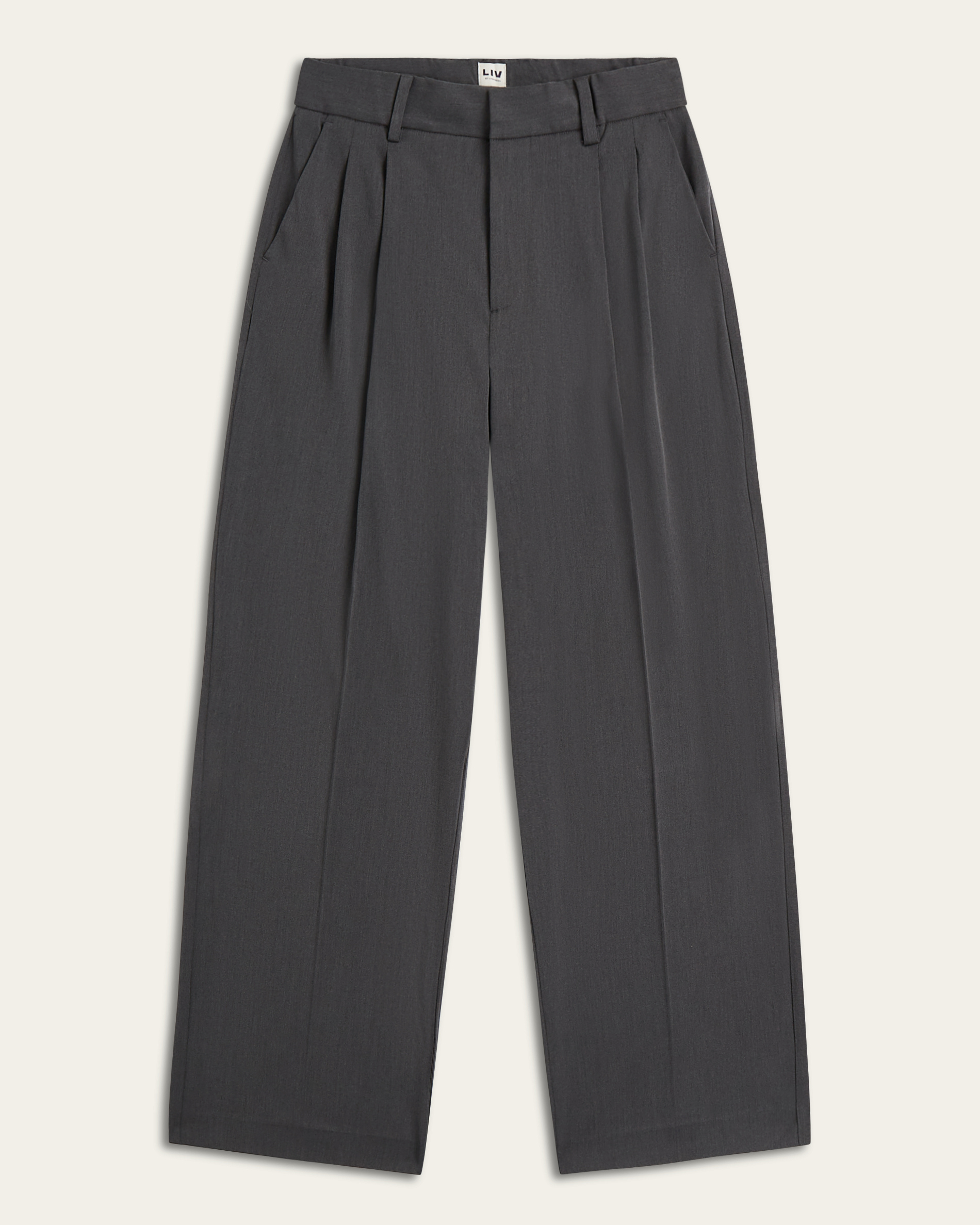 Pleated Signature Wide Pants - Dark Grey