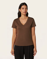 Interlock V-neck Slim Fit T-shirt - Brown