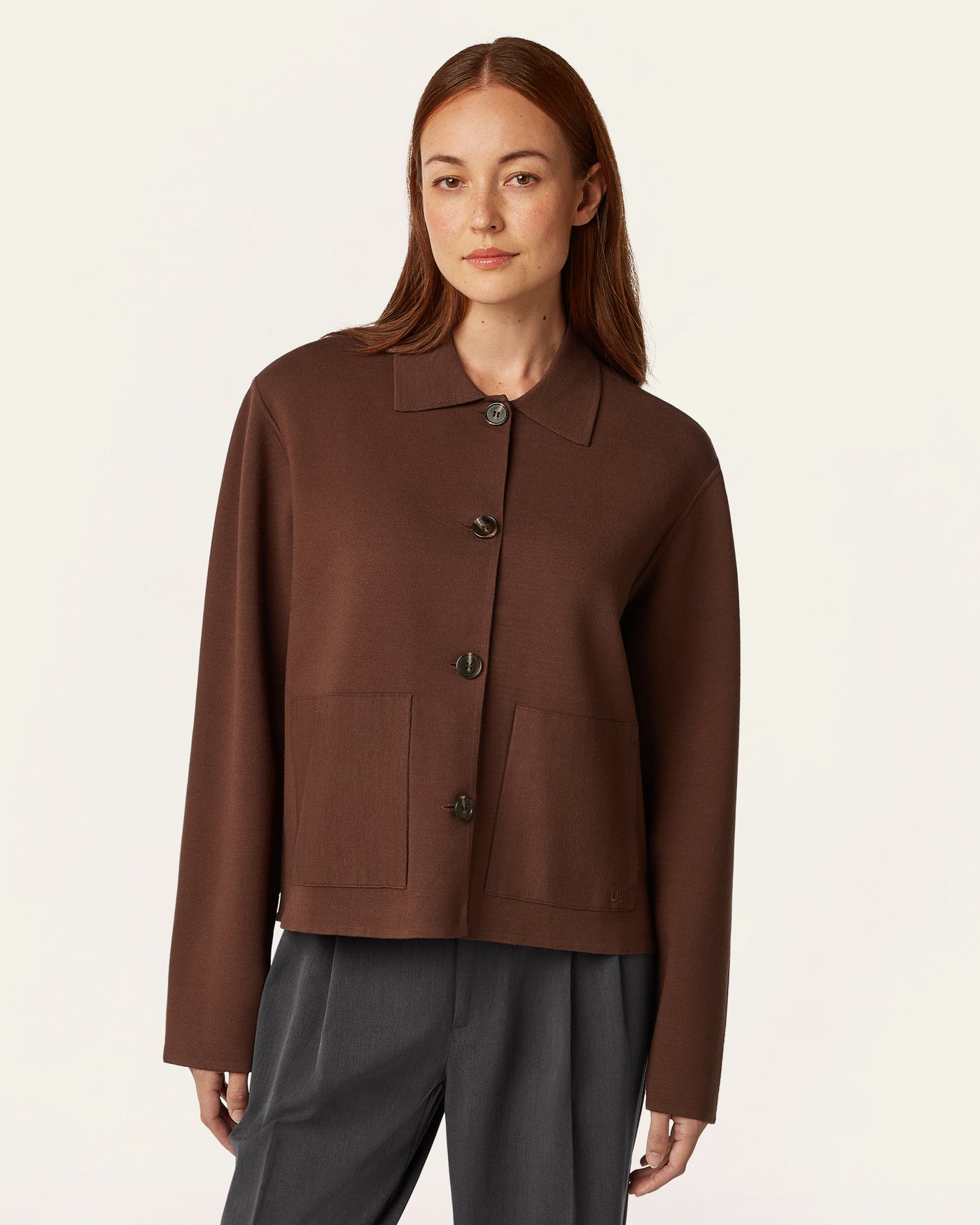 Boxy Jacquard Cardigan - Brown