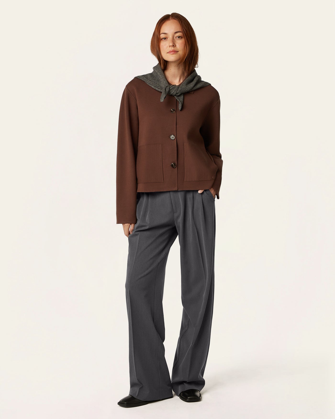 Boxy Jacquard Cardigan - Brown