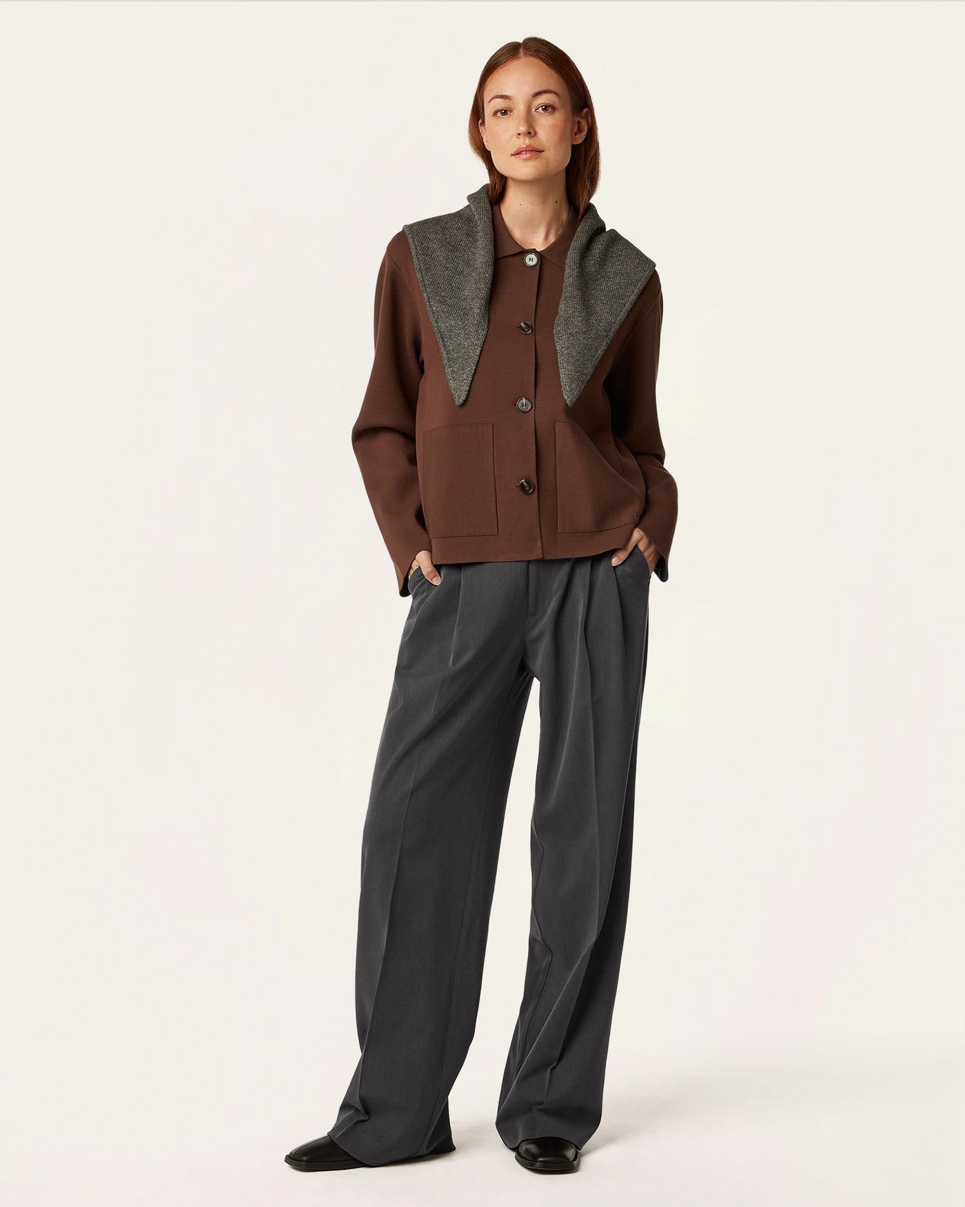 Boxy Jacquard Cardigan - Brown