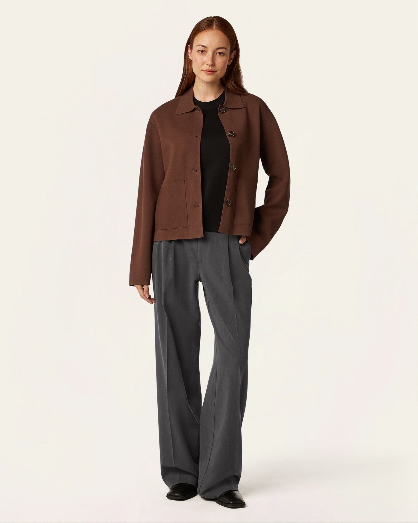 Boxy Jacquard Cardigan - Brown