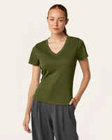 Interlock V-neck Slim T-shirt - Olive